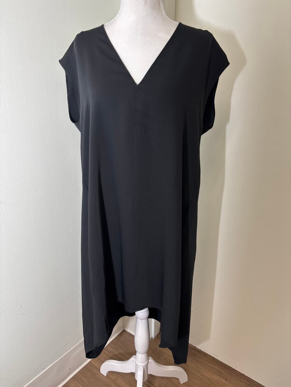 Rachel Rachel Black Sleeveless V-Neck Hi Low Hem Midi Dress Sz L